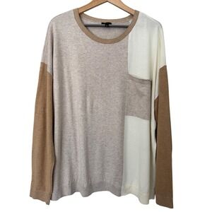 Talbots Colorblock Long Sleeve Sweater Crew Neck Beige Cream‎ Brown Size XL